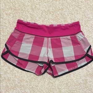 Lululemon Pink and White Plaid Athletic Shorts with Black Trim Size 4